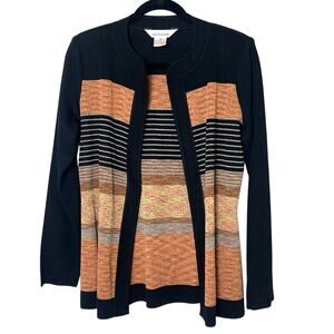 Misook Black & Orange Knit Long Sleeve Cardigan Sweater Jacket Size XS